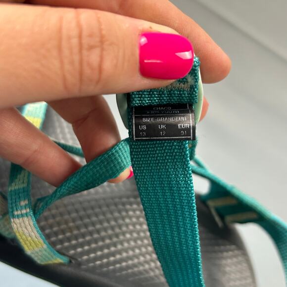 Chaco Kids Sandals Z/1 Ecotread Shoe Teal Blue Green Youth 13 Adjustable Strap - Picture 7 of 7